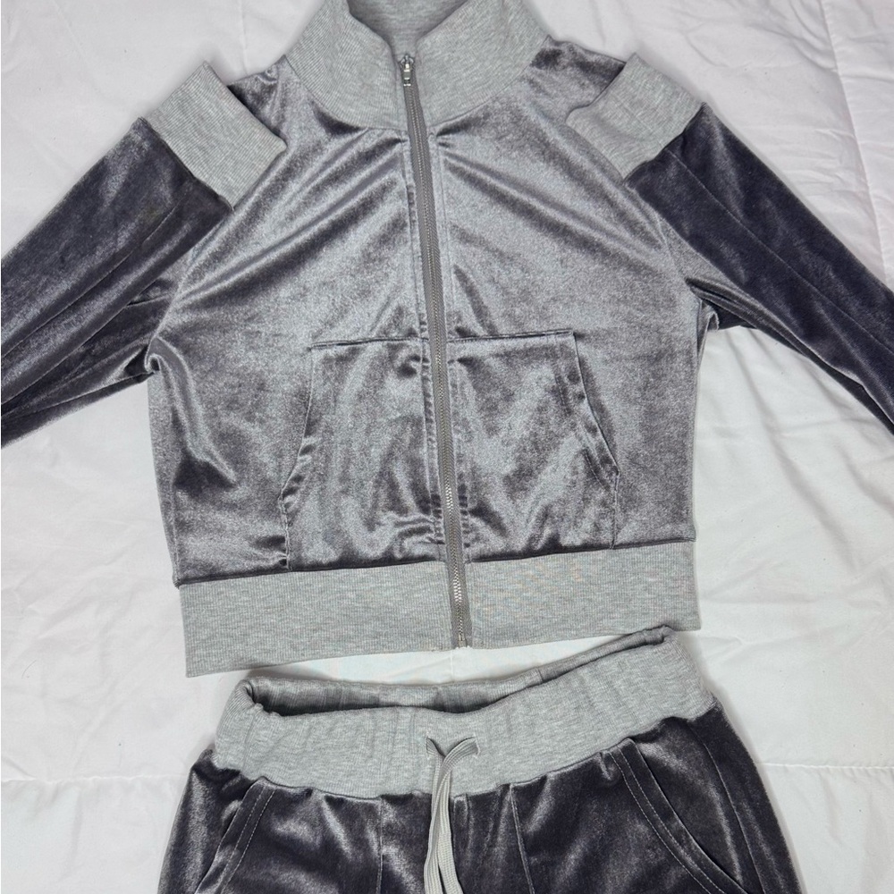Gray and Silver Velour Tracksuit